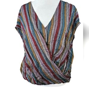 MUSTARD SEED Striped metallic thread Wrap front short sleeve blouse. Size medium
